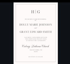 an elegant wedding card with the word, hig on it in black and white