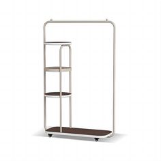 a three tiered shelf with wheels and two shelves on each side, against a white background