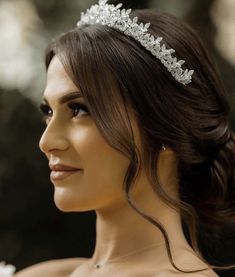 Low Bun With Tiara And Veil, Bridal Tiara Updo, Bridal Hair With Tiara, Bridal Hair Updo With Veil, Low Bun Bridal Hair, Romantic Bridal Hair, Bridal Hair Tiara, Bridal Accesories