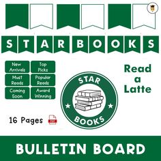 star books read a latte bulletin board with instructions for reading the book, and other activities