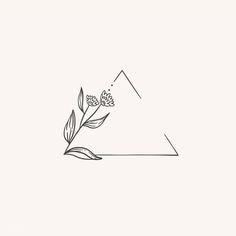 a line drawing of a flower on top of a mountain with mountains in the background