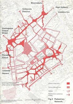 a map with red lines and the names of different areas in it, as well as numbers