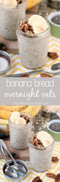 banana bread overnight oats in small bowls with spoons