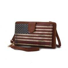 Our Kiara smartphone and wallet crossbody bag is a small wonder. Rendered in a printed patriotic pattern in a high-quality vegan leather, with polished hardware for a luxe finish. The magnetic snap pocket opens to a discreet compartment to safely store your phone. The zip-around design opens to reveal an array of card slots and a zip pouch for coins. Slip it into your favorite tote, carry it by the wristlet strap or wear it hands-free on days when you want to travel light.