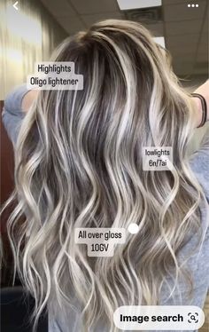 Soft Lowlights For Blondes, Level 7 Base With Highlights, Low Light Placement Hair Color, Gray Blending With Lowlights, Full Highlights Brown Hair, Blonde With Ash Brown Lowlights, House Of Color Summer Hair, Ash Blonde Hair Formula, Dark Under Hair Blonde On Top