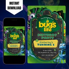 an image of a bug's life birthday party on the app store page with text