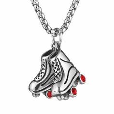 PRICES MAY VARY. Skating is a beautiful sport, skating on the ice, jumping and doing beautiful moves. This classic personality roller skates necklace is the perfect gift for every roller skates lover Materials: Made of high-quality stainless steel with a delicate pattern that does not fade, rust, deform, making this pendant durable and suitable for long wear without damaging the skin Pendant Size: Necklace Pendant approx. 4.0 cm x 2.1cm/1.73 "x 1.14", Weight: 25.8g. It comes with a 22+2 inch sta Valentine's Day Stainless Steel Necklace With Adjustable Chain, Red Stainless Steel Pendant Jewelry, Valentine's Day Stainless Steel Heart Necklace With Adjustable Chain, Ice Skating Necklace, Nickel-free Red Metal Necklace, Ice Skate, Roller Skates, Gifts For Your Girlfriend, Bagpack