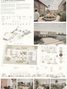 an architectural drawing shows the various sections of a building and its surrounding courtyards, with landscaping