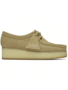 Clarks Originals 
Beige Wallacraft Bee Derbys 
Suede derbys in beige. 
. Square moc toe 
. Lace-up closure 
. Bellows tongue 
. Unlined 
. EVA foam rubber footbed 
. Crepe rubber platform midsole 
. Treaded rubber outsole 
. Platform: H1.5 in 
Supplier color: Maple 
Upper: leather. Sole: rubber. 
Made in Viet Nam. 
232094F120003 
Originals Beige Wallacraft Bee Derbys default Cool,Elegant,Fashionable    Plain    Women Shoes, size features are:Bust: ,Length: ,Sleeve Length: Beige Low-top Loafers With Rubber Sole, Beige Oxfords With Stitched Sole And Round Toe, Casual Beige Oxfords With Rubber Sole, Beige Slip-on Oxfords With Rubber Sole, Beige Round Toe Oxfords With Leather Sole, Beige Lace-up Shoes With Rubber Sole And Round Toe, Beige Oxfords With Leather Sole And Round Toe, Cream Lace-up Shoes With Rubber Sole, Beige Closed Toe Lace-up Shoes With Rubber Sole