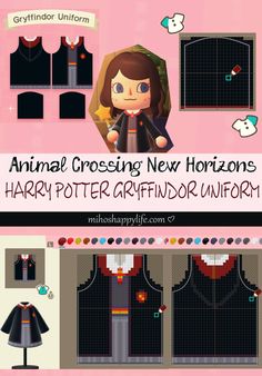 an animal crossing new horizon harry potter outfit is displayed in front of a pink background