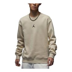 Air Jordan Essentials Logo Sweatshirt 'Sand' FV8451-282 Beige Sporty Sweater For Streetwear, Sporty Beige Sweater With Ribbed Cuffs, Athleisure Cream Crew Neck Top, Sporty Cream Tops With Ribbed Cuffs, Sporty Cream Top With Ribbed Cuffs, Cream Crew Neck Athleisure Top, Beige Crew Sweatshirt With Ribbed Cuffs, Cream Athleisure Sweatshirt For Streetwear, Beige Crew Neck Sweater For Streetwear