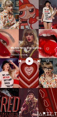 the collage shows taylor swift, taylor swift and taylor swift's red heart