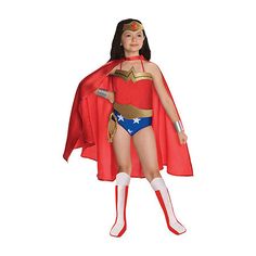 Hold up your sword and defend justice this halloween as wonder woman! Buy the officially licensed justice league dc comics wonder woman child costume today and show everyone that anyone can be a hero. The six-piece ensemble includes a gold and red headband, a red cape, a red, white, gold, and blue leotard, a gold belt lasso, silver bracelets and white and red boot tops. # Pieces In Set: 6Character: Wonder Woman, Dc ComicsBase Material: 100% PolyesterCare: Hand WashCountry of Origin: Imported Super Human Strength, Comic Costume, Blue Leotard, Dc Comic Costumes, Wonder Woman Costume, Red Headband, Red Cape, Gold Belt, Toddler Costumes