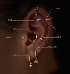 the parts of a woman's ear with their names and pictures attached to it