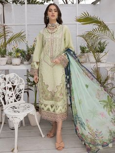 Izel Laurel Hazel Luxury Lawn Green Floral Print Unstitched Suit For Spring, Spring Green Floral Unstitched Suit, Spring Green Floral Print Unstitched Suit, Green Printed Wedding Sets, Green Printed Sets For Weddings, Elegant Green Lawn Suit With Digital Print, Green Printed Unstitched Suit For Wedding, Green Printed Wedding Dupatta, Green Printed Dupatta For Wedding