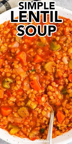 a white bowl filled with lentil soup on top of a table