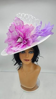 Beautiful and classy Fascinator for any occasion, weddings, photoshoot, Bridal shower, baptism and more..  For adults and kids. Just reach. - Rare find - Ready to ship  - Lightweight - Free Shipping - Fast shipping - Customize by adding different color flowers and or feathers Check my store for for styles and colors.  Hatsandpearls.etsy.com Find more at my website for more styles: www.hatsandpearls.com  Reach out to me if you can't find what you are looking for.  I can make cake custom orders and help you style and match your outfit  Tag and share your pictures when you wear and style our hats.  Instagram: @hats_pearls Facebook: Hats Pearls Thank you for visiting! Luxury Lavender Wedding Hat, Purple Brimmed Summer Fascinator, Purple Top Hat For Summer Wedding, Spring Purple Brimmed Fascinator, Purple Summer Hats For Weddings, Purple Summer Wedding Hats, Adjustable Purple Costume Hats And Headpieces For Church, Purple Short Brim Top Hat For Summer, Adjustable Purple Costume Hats For Church