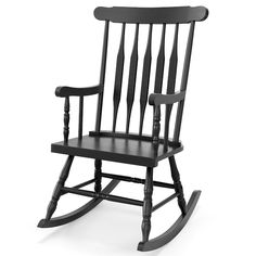 a black rocking chair on a white background