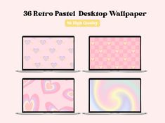 four laptops with hearts on them and the words retro pastel desktop wallpaper