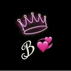 two hearts and a crown with the letter b in it's center, on a black background