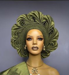 Autogele Aso-Oke,  Green Autogele Aso-Oke, Pre-Tied Headwrap, African Turban, African Headwrap For Women, Nigerian Gele NEED OTHER  STYLES AND COLOURS OF AFRICAN HEADWRAPS AUTOGELE, WEDDING HAND FANS, BRAIDED WIGS AND AFRICAN CORAL BRIDAL BEADS, VISIT OUR SHOP HERE: https://sereneafrica.etsy.com/ Features *100% genuine Aso-Oke. *Easy to tie and maintain. *Comfortable on the head. *Comes in plain Aso-Oke .    *Sash is also the same thing as Ipele.  *Comes in other lovely colours. We also make com Wedding Hand Fans, African Hat, Nigerian Gele, African Headwrap, African Hair Wrap, African Turban, Hand Fans For Wedding, African Hats, Head Wrap Styles