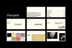 the brand identity and branding design for puresport, which is based on different types of materials