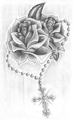 a drawing of a rosary with roses on it and a cross in the middle is shown