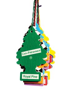 car - freshener and royal pine hanging from a hook