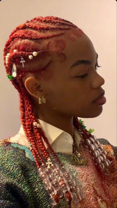 Cornrows With Beads, Long Cornrows, Dyed Red Hair, Natural Braids, Protective Hairstyles Braids, Cool Braid Hairstyles, Pretty Braided Hairstyles, Clear Beads, Natural Hair Styles Easy