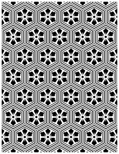 an abstract black and white pattern with hexagonal shapes in the center, on a white background