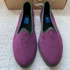 French Brand Chatelles, Purple Furlane Loafers With Dark Green Trim. Size 39. Excellent Condition, Never Worn. Flat Slip-ons For Galas, Casual Closed Toe Loafers For Galas, Casual Closed Toe Loafers, Dark Green Trim, Tory Burch Slides, Brown Ballet Flats, Lace Up Ballet Flats, Flats Shoes Comfortable, Sperry Boat Shoes