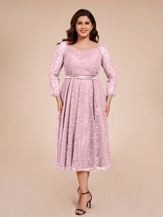 Dusty_Rose Elegant Sleeves, Dresses With Bow, Mother Of The Groom Dress, Tea Length Dress, Long Sleeves Dress, Dusty Rose Dress, Timeless Dress, Tea Length Dresses, Sleeves Dress