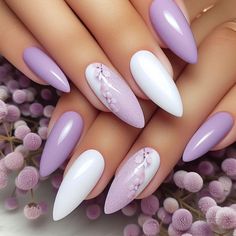 Elegant, mindful, Nail design. Perfect for looking chic on any occasion 💕💜 and Perfect for beauty enthusiasts looking to explore sophisticated and stylish manicure ideas. 💅                                                   #nailsofinstagram #naildesign #nameinspiration #nailsoftheday #nails #NailArt #MatteNails #GlossyNails #BeautyInspo #nails Uñas Cute, Lilac Nails Design, Simple Nail Ideas, Stylish Manicure, Daisy Acrylic Nails, Nail Polish Art Designs, Elegant Touch Nails, Quinceanera Nails, Lilac Nails