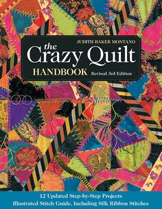 the crazy quilt book is open to reveal colorful designs on it's front cover