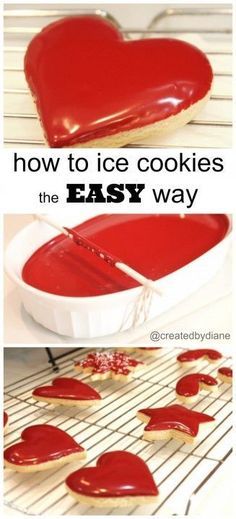 how to ice cookies the easy way with red icing and heart shaped cookie cutters