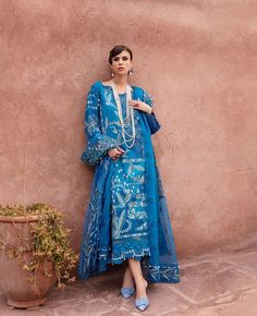 Sky Blue Heavily Embellished Pakistani Kameez Salwar Suit With Dupatta Pakistani Kameez, Republic Womenswear, Ethereal Design, Suit With Dupatta, Applique Work, Embroidered Organza, Net Dupatta, Pakistani Designers, Blue Canvas