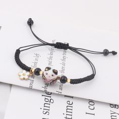 Material: Alloy Style: Korean Korean Style Cute Black Bracelet Jewelry, Adjustable White Jewelry With Cat Design, Adjustable White Cat Design Jewelry, Cute Adjustable Black Friendship Bracelets, Black Adjustable Charm Bracelet, Novelty Style, Adjustable Black Novelty Charm Bracelet, Fake Lip Ring, Iridescent Party, Color Bracelets