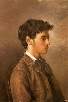 a painting of a young man with black hair