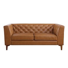 a brown leather couch on a white background