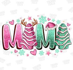 the word mom is decorated with christmas decorations