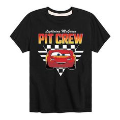 a black t - shirt with the words, lightning maccuen pit crew on it