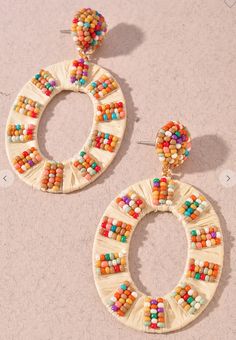 These multi-colored raffia earrings are great for spring and summer and will pair back with all your favorite spring dresses and tops! Raffia Earrings, Oval Earrings, Oval Earring, Spring Dresses, Multi Colored, Beaded Jewelry, Dresses, Beaded Jewellery