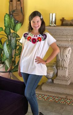 "Mexican floral embroidery blouse, with beautiful multicor embroidery, embroidered blouse to the front and back, fresh blanket blouse, ethnic blouse. This blouse is one size and fits M/L The embroideries of each blouse are unique so they may vary Mexican textile art has centuries of history and creativity throughout the country. Mexico is recognized as one of the leading countries with a beautiful aristic production in the textile world, miraculous hands of talented artisans from different state Folk Multicolor Embroidered Tops For Cinco De Mayo, Folk Style Multicolor Embroidered Top For Cinco De Mayo, Folk Style Embroidered Cotton Top With Floral Print, Folk Style Cotton Embroidered Top With Floral Print, Fiesta Tops With Floral Embroidery, Multicolor Cotton Tops For Cinco De Mayo, Cotton Embroidered Top For Fiesta, Cinco De Mayo Floral Embroidered Short Sleeve Blouse, Cotton Blouse For Cinco De Mayo Fiesta