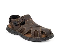 Genuine full grain leather upper,Adjustable hook-and-loop closure for a custom and secure fit,Flat heel,Classic round toe,Cushioned foam footbed,Durable shock absorbing polyurethane outsole,Breathable mesh lining | Men's French Shriner Amsterdam Outdoor Sandals in Brown Size 11 Medium Hiking Sandals, Outdoor Sandals, Shoe Carnival, Brown Sandals, Mens Sandals, Full Grain Leather, Size 13, Amsterdam, Leather Upper