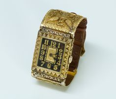 Rare Vintage Engraved Gold Custom Made Men's Watch Antique Rectangular Watch Band For Formal Occasions, Antique Yellow Gold Watch Bands For Formal Occasions, Antique Gold Watch With Diamond Hour Markers, Antique Gold Watch Accessories With Diamond Hour Markers, Antique Gold Rectangular Watch Bands, Art Deco Yellow Gold Rectangular Watch, Antique Gold Rectangular Watch Accessories, Engraved Yellow Gold Watch With Rectangular Dial, Antique Style Gold Rectangular Watch Accessories