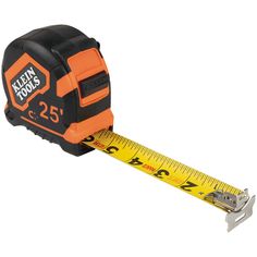 an orange and black tape measure is shown