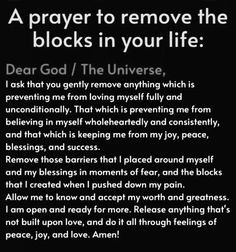 Blockage Remover Affirmations, Karmic Cleansing Spell, Prayer To Remove Blockage, Blockage Removal Spell, Spiritual Blockage, Karmic Cleansing, Invocation Prayer, Manifestation Prayer, Healing Affirmations