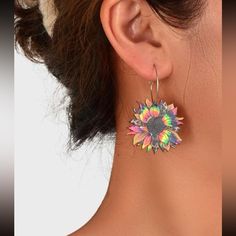 This Unique Pair Is A Wonderful Addition To Your Wardrobe And Your Style; Sure To Get Lots Of Compliments! Gsunwj50000ngm4 Spring Hoop Earrings With Ear Wire, Nickel-free Hoop Earrings For Spring, Trendy Flower Hoop Earrings For Summer, Multicolor Flower-shaped Jewelry For Summer, Pink Flower Hoop Earrings For Spring, Flower Shaped Hoop Earrings For Summer Gifts, Multicolor Flower Shaped Jewelry For Summer, Pink Hoop Flower Earrings For Spring, Spring Multicolor Flower Earrings