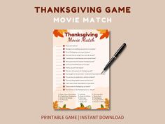 a thanksgiving movie match game with a pen on it