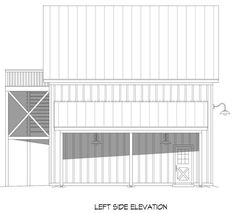 a drawing of the side elevation of a building with two doors and one window on each side